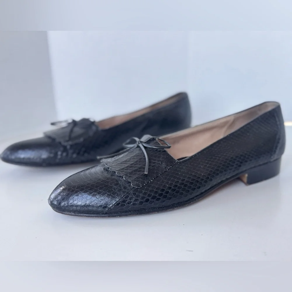 Vintage De La Rentis Genuine Snakeskin Tasseled Leather Shoe Loafer Mens Size 8